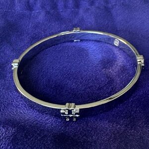 Tory Burch Elegant Silver Logo Bangle Bracelet